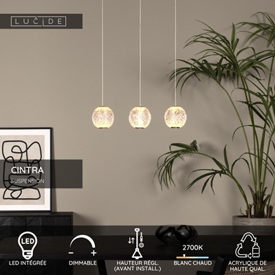 Lucide CINTRA - Suspension - LED Dim. - 3x4,7W 2700K - Transparent